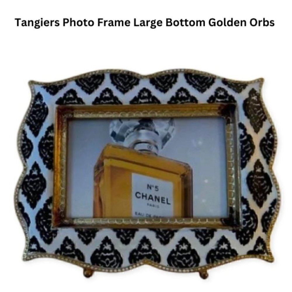 Tangiers Classic Photo Frame Table Top Large Bottom Golden Orbs Black & White OS
